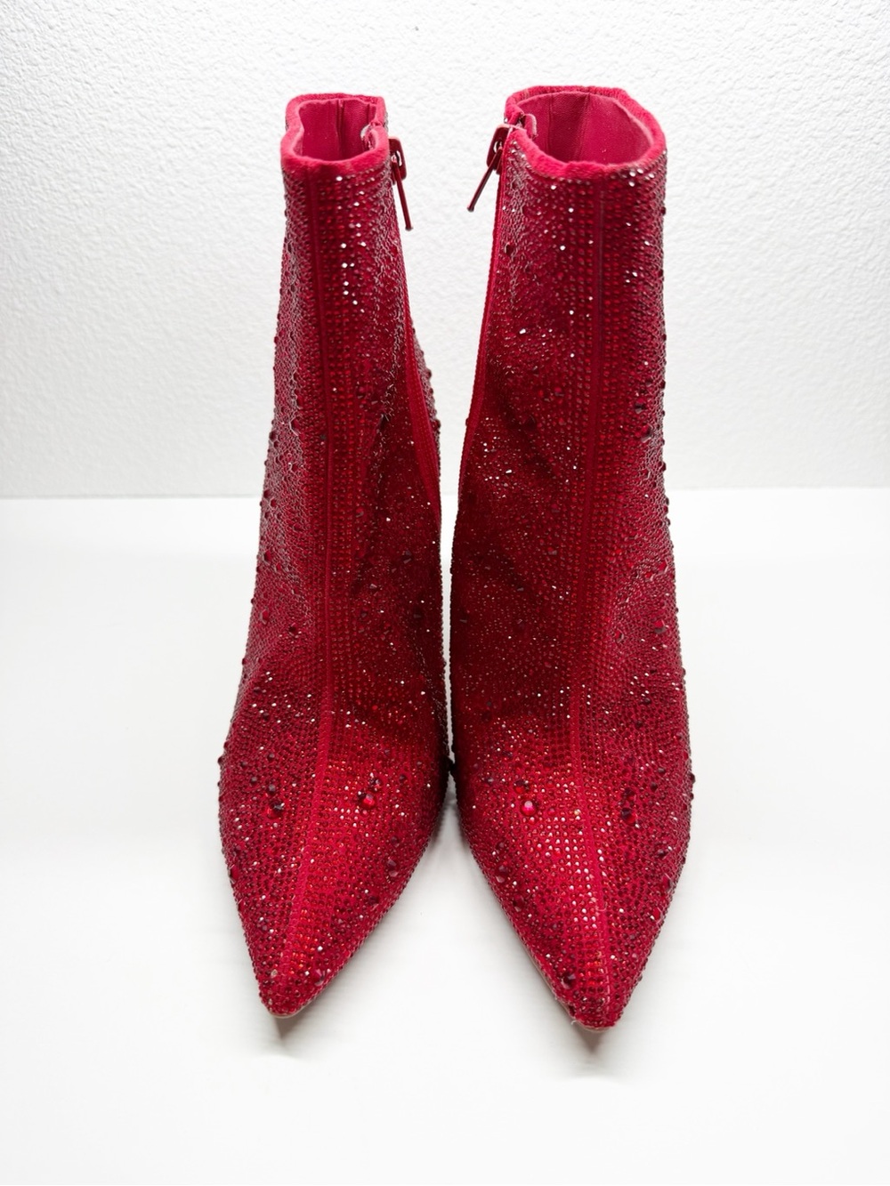 INC Red Rhinestone Bling Stiletto Ankle Boots - Picture 2 of 13